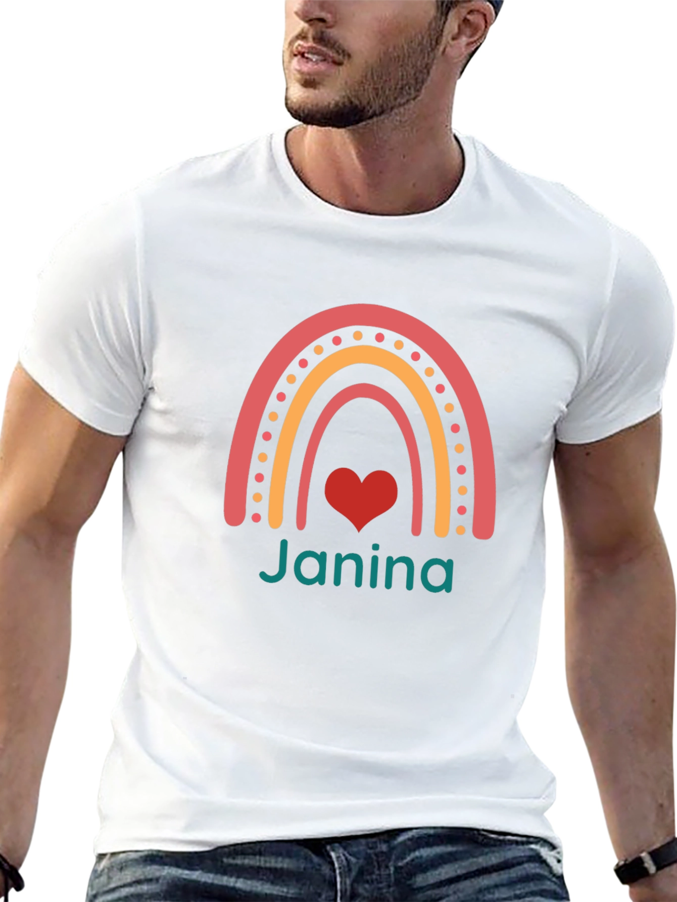 Janina Rainbow Heart Personalized T-Shirt