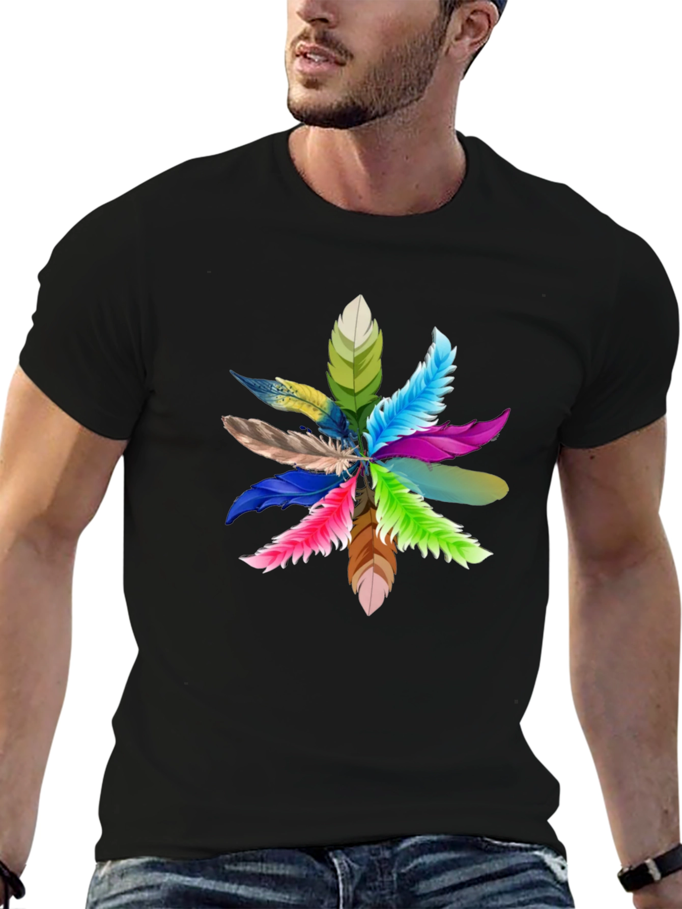 Feather Burst Graphic Black T-Shirt