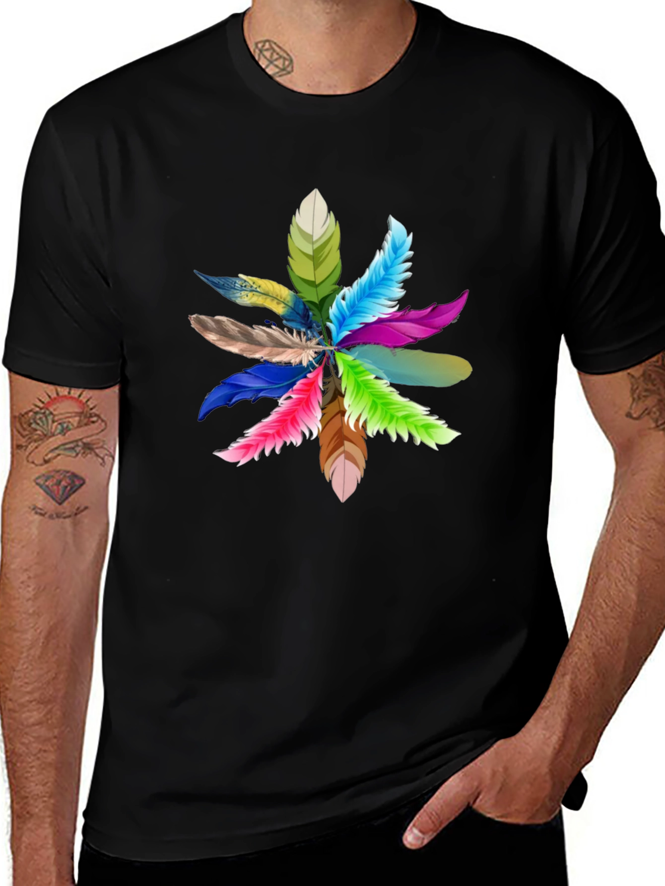 Feather Burst Graphic Black T-Shirt