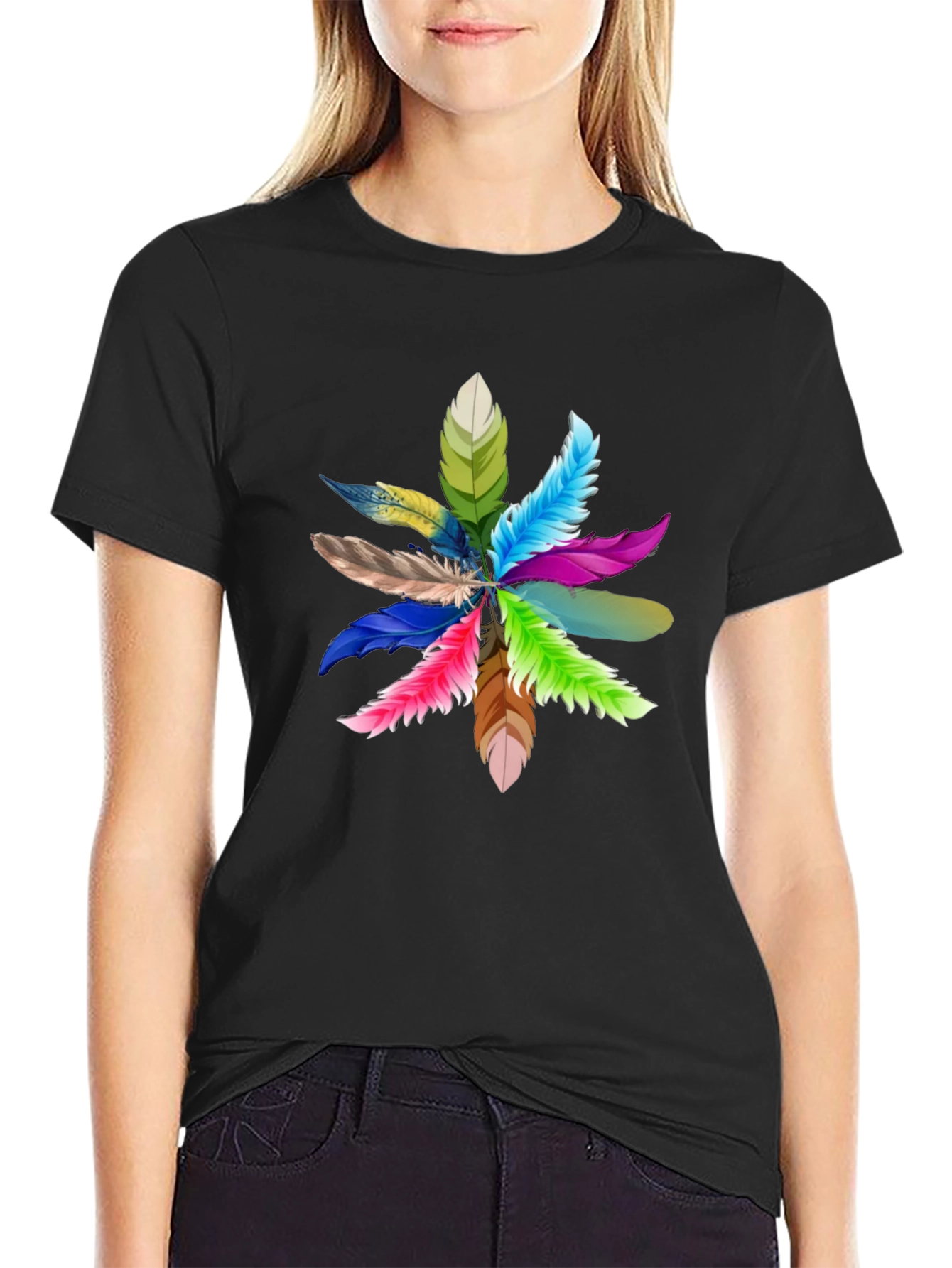 Feather Burst Graphic Black T-Shirt