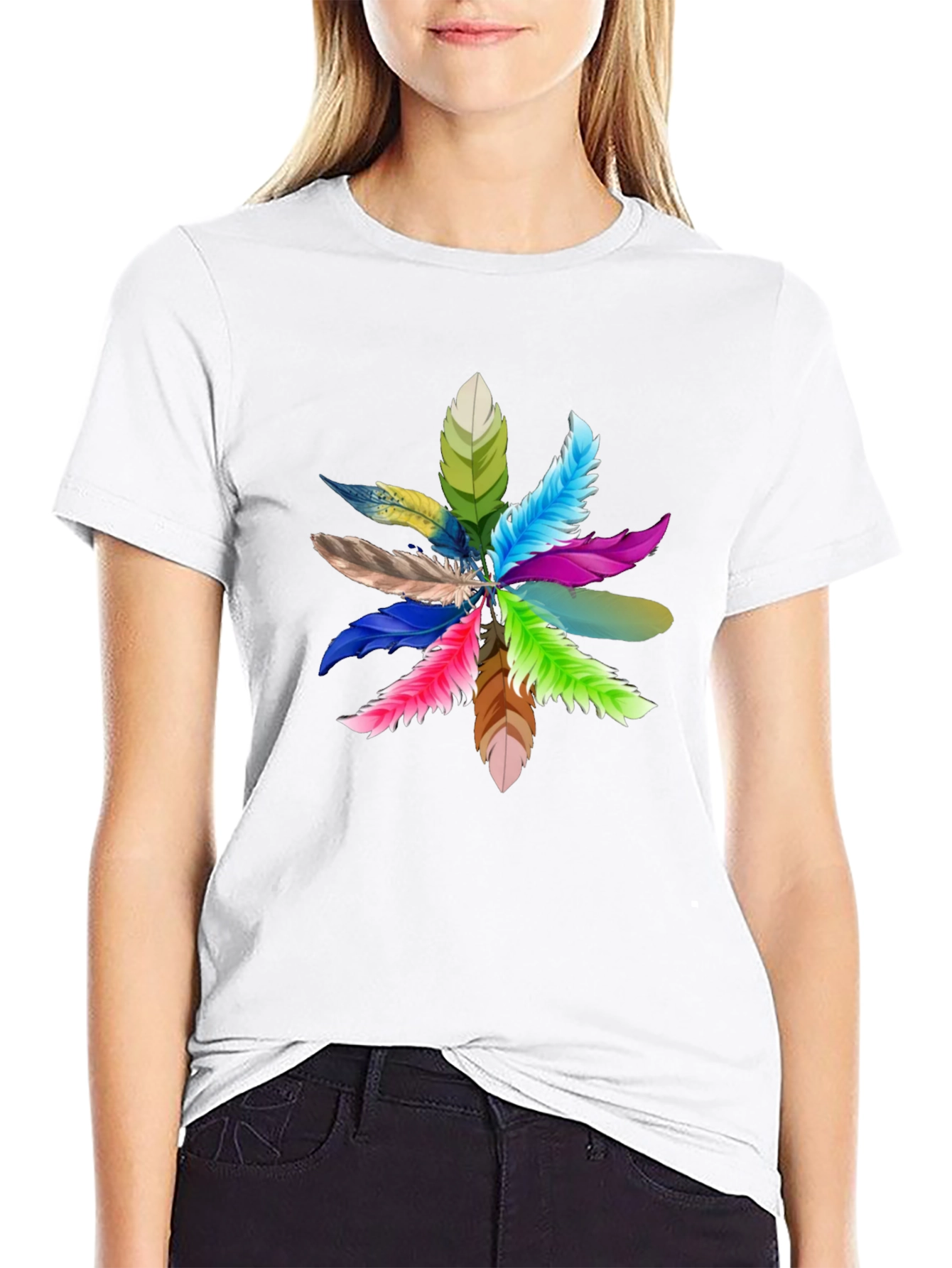 Feather Burst Graphic Black T-Shirt