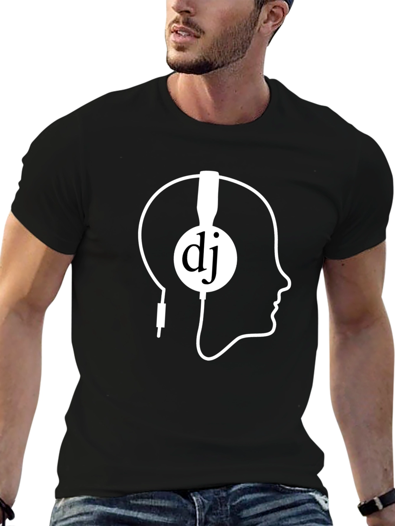 DJ Headphone Head Black T-Shirt
