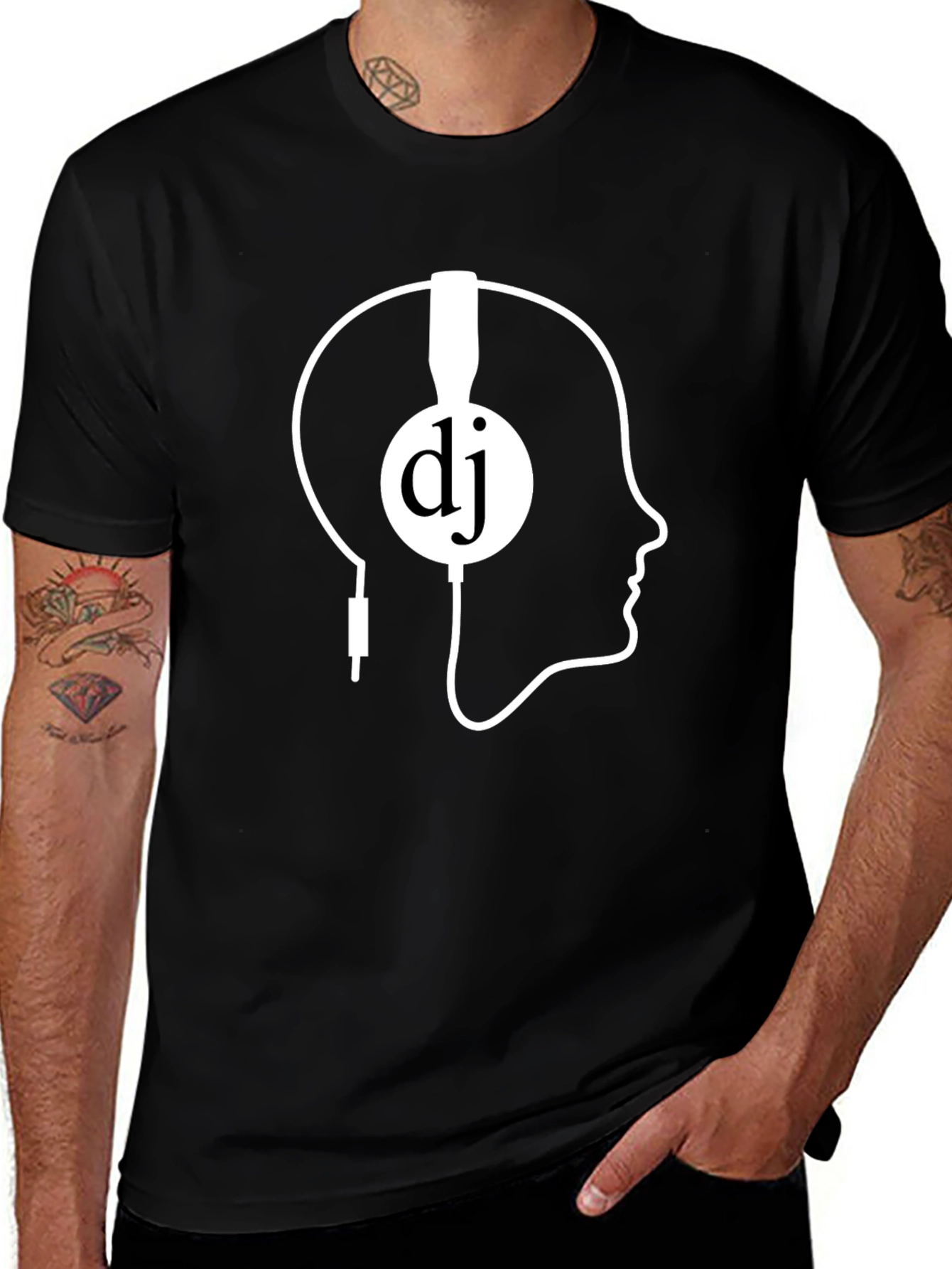 DJ Headphone Head Black T-Shirt