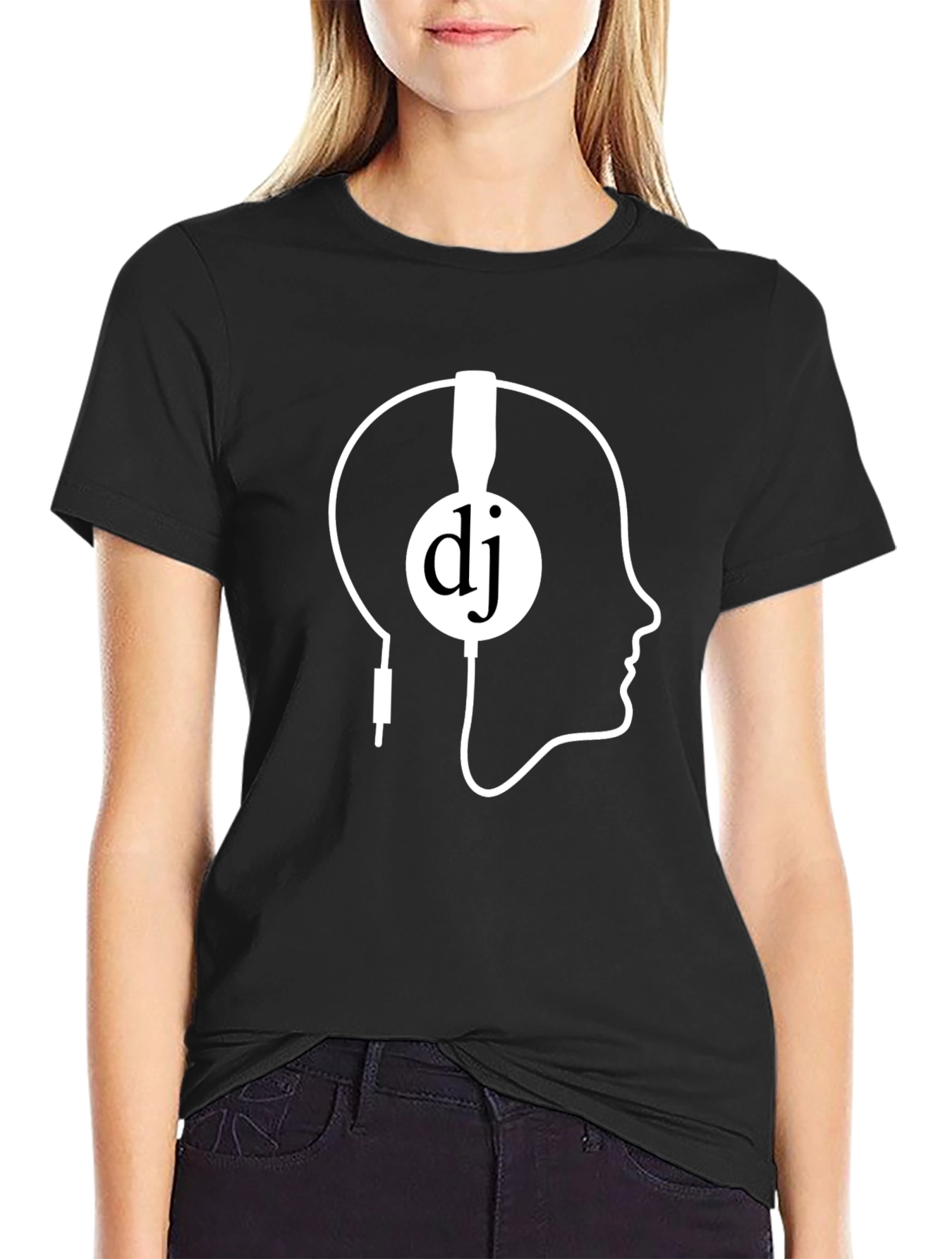 DJ Headphone Head Black T-Shirt