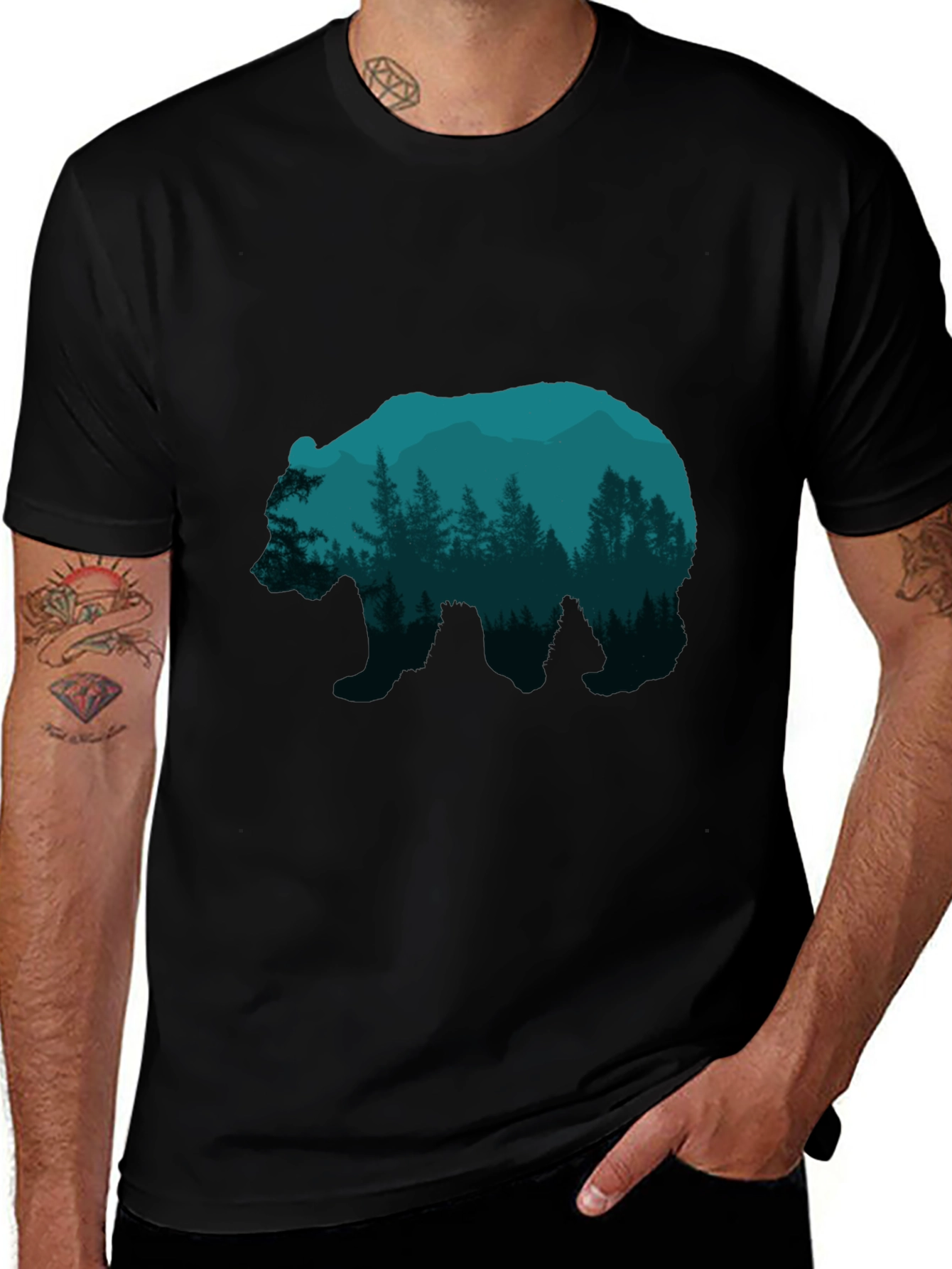 Nature Bear Graphic Tee - Mens Black T-Shirt