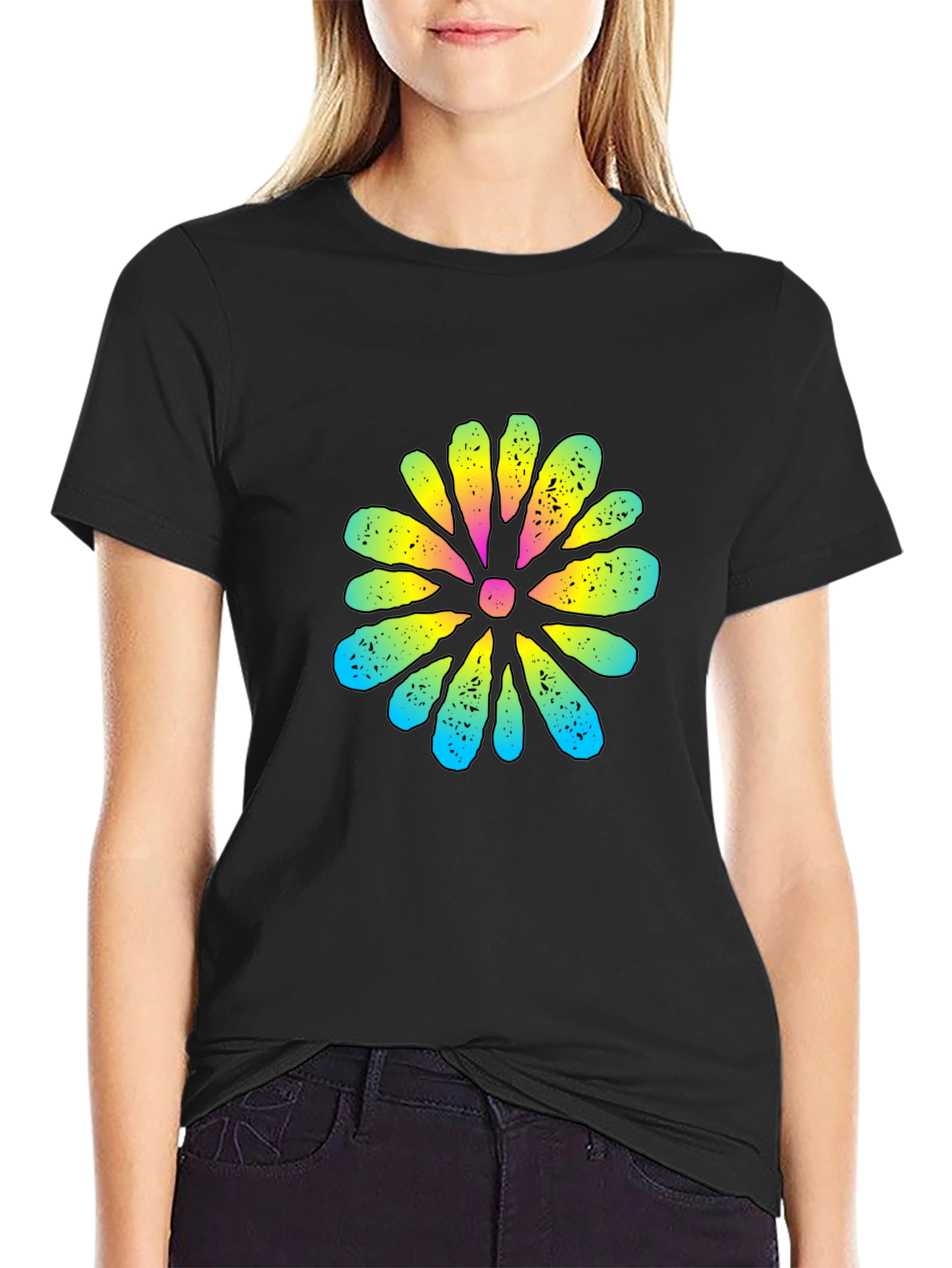 Retro Flower Graphic Black T-Shirt