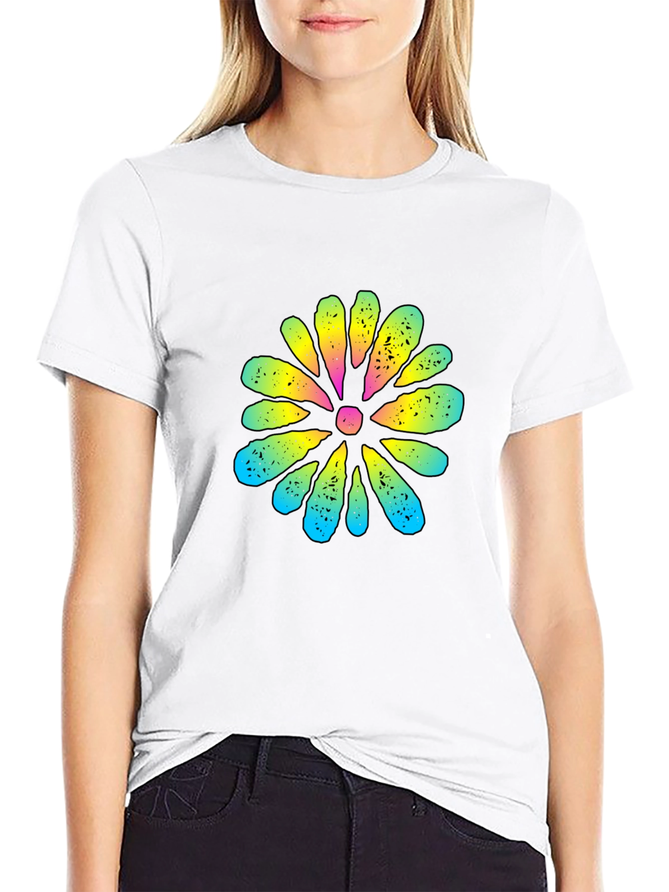 Retro Flower Graphic Black T-Shirt