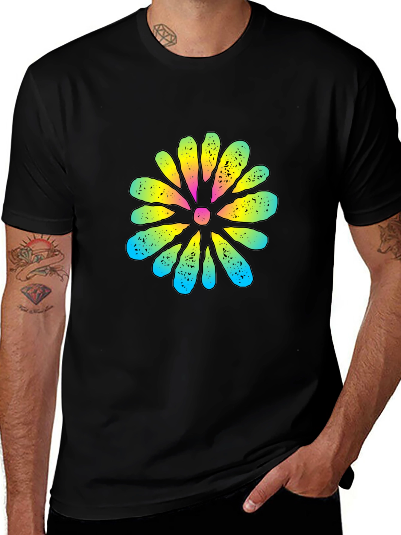 Retro Flower Graphic Black T-Shirt