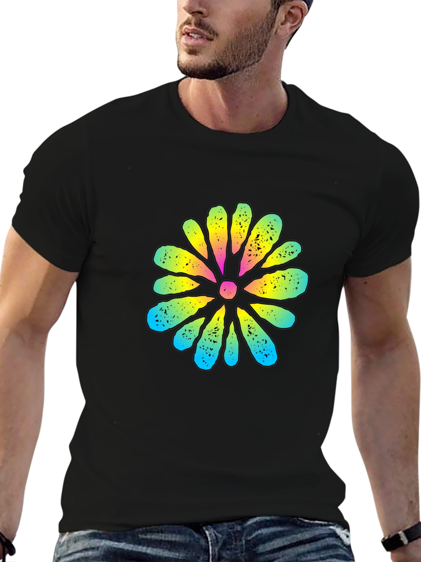 Retro Flower Graphic Black T-Shirt