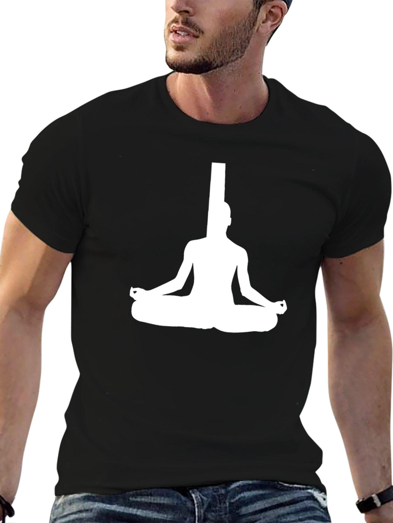 Meditating Man Graphic Tee - Black Cotton Blend T-Shirt