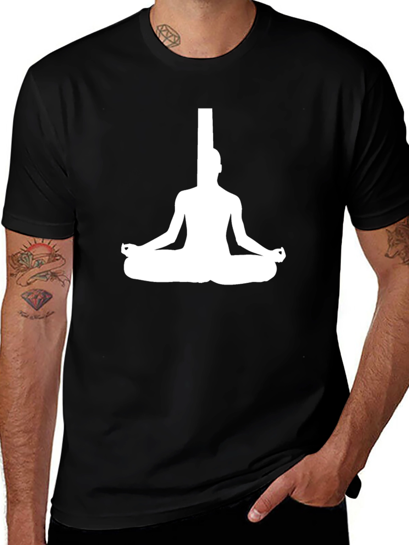 Meditating Man Graphic Tee - Black Cotton Blend T-Shirt