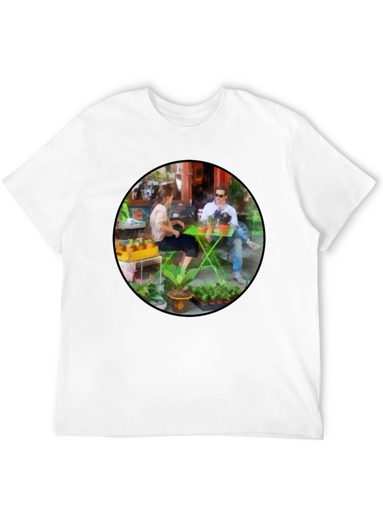 Artistic Cafe Scene Graphic Tee - Unique Design