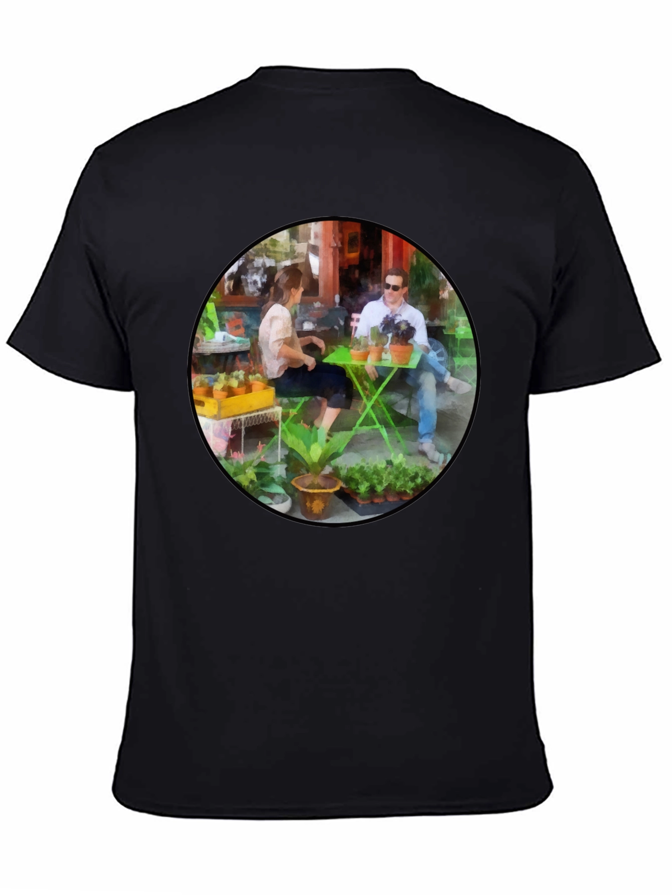 Artistic Cafe Scene Graphic Tee - Unique Design