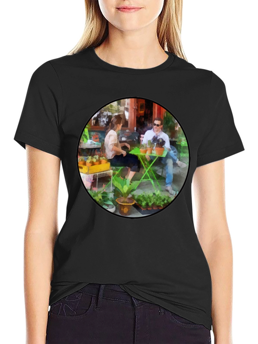 Artistic Cafe Scene Graphic Tee - Unique Design