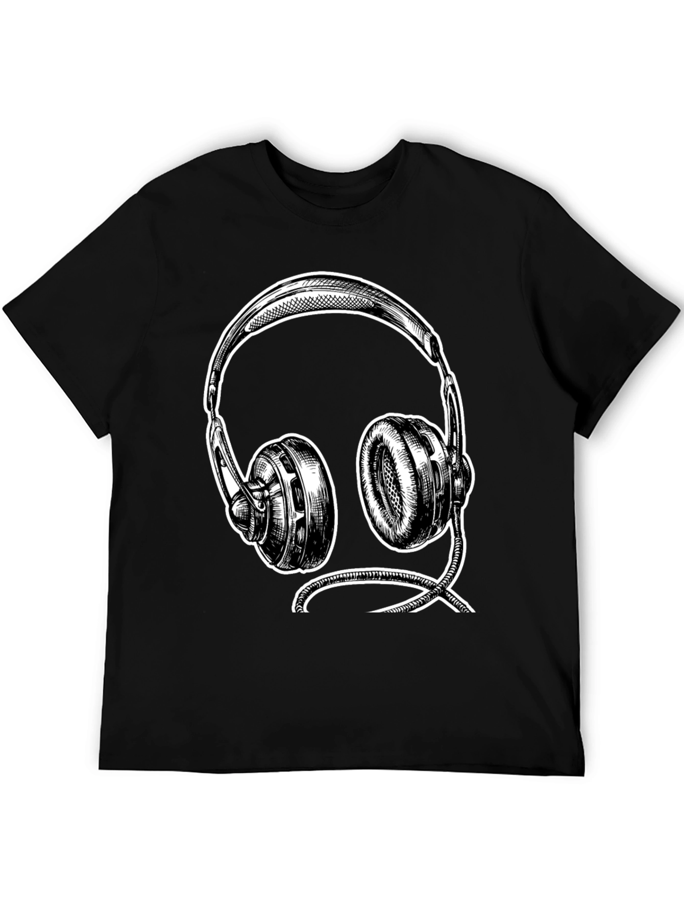 Black Graphic Tee - Headphone Sketch Design