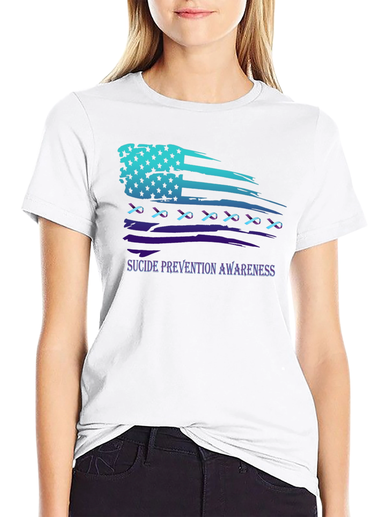 Suicide Prevention Awareness Ribbon American Flag T-Shirt