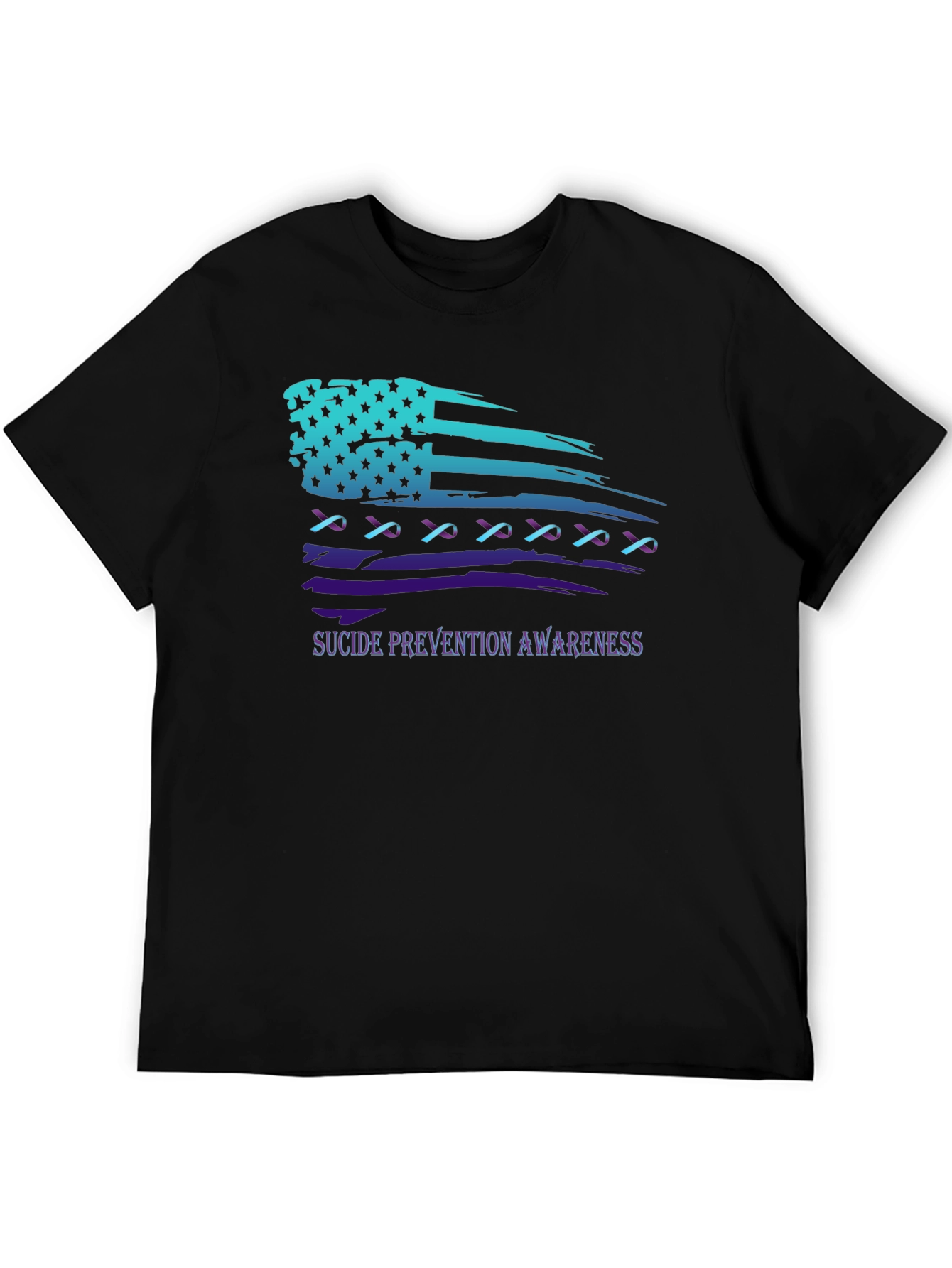 Suicide Prevention Awareness Ribbon American Flag T-Shirt