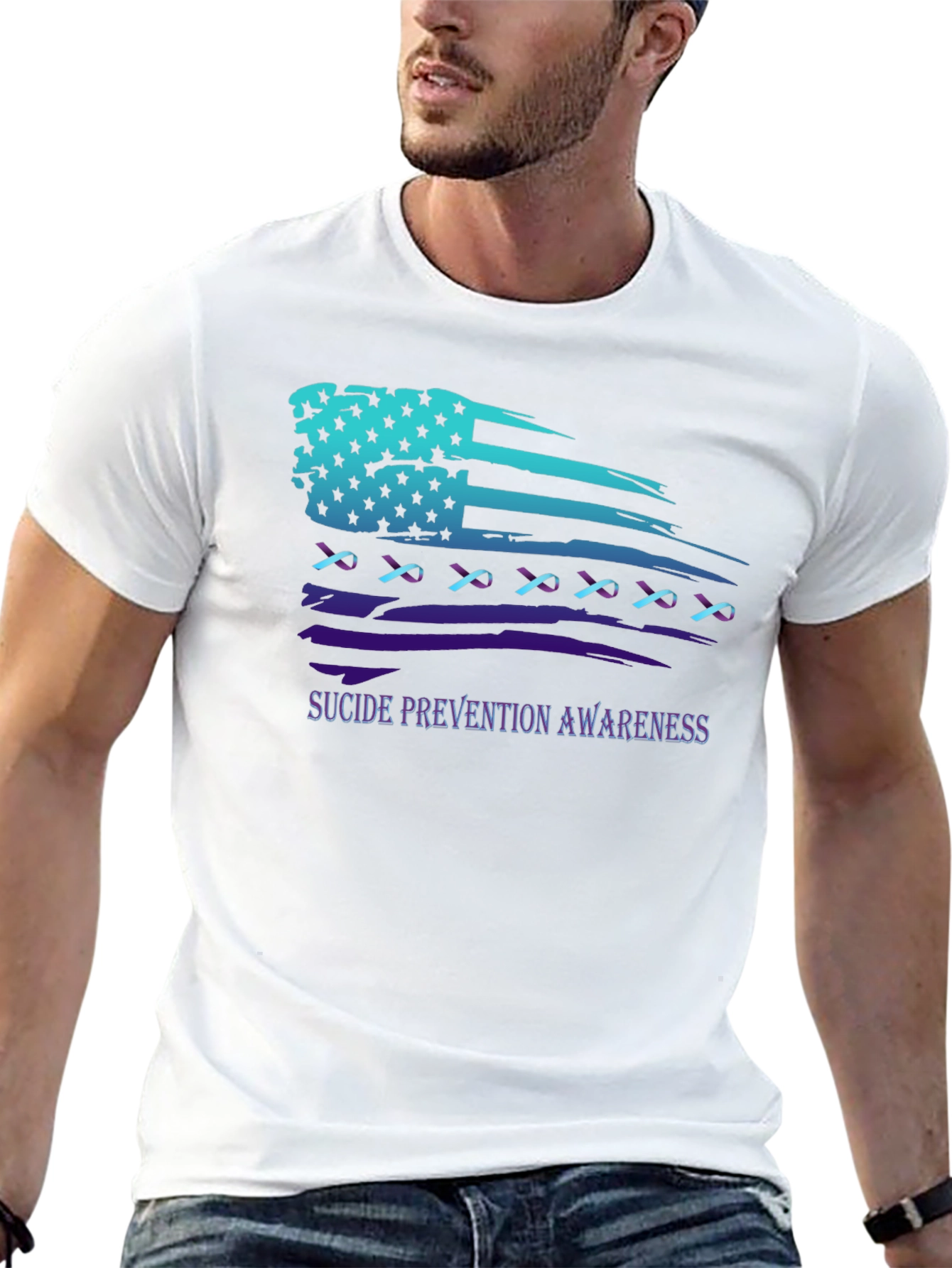 Suicide Prevention Awareness Ribbon American Flag T-Shirt