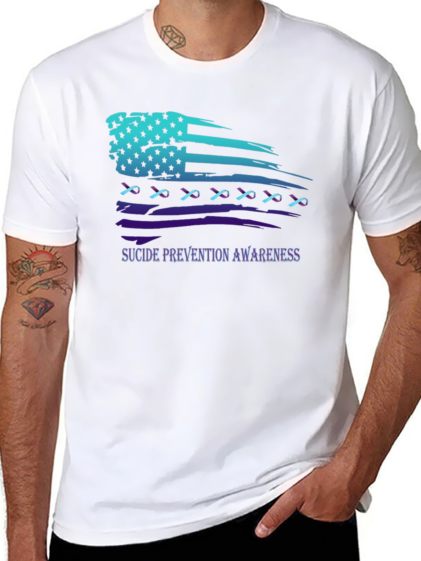 Suicide Prevention Awareness Ribbon American Flag T-Shirt