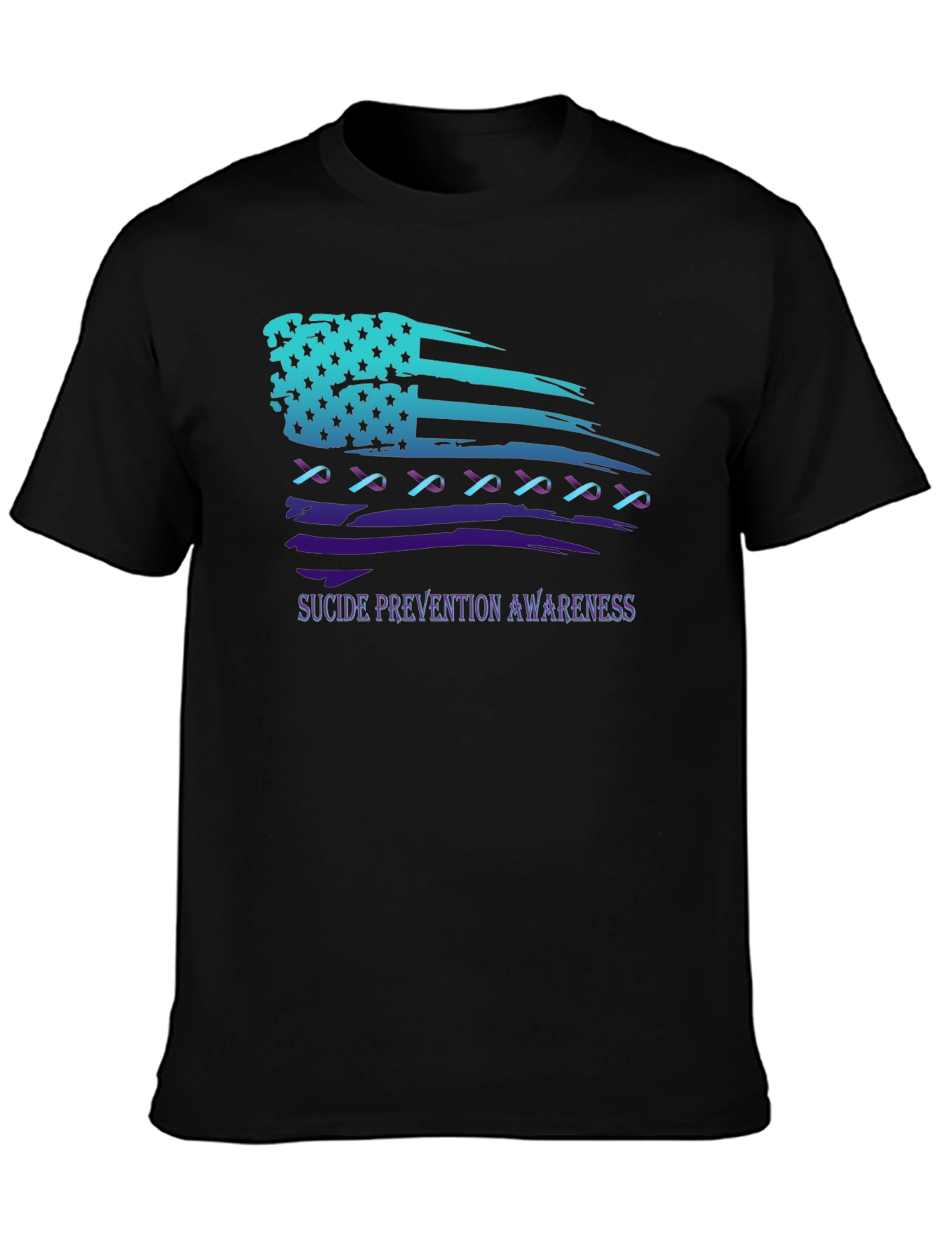 Suicide Prevention Awareness Ribbon American Flag T-Shirt