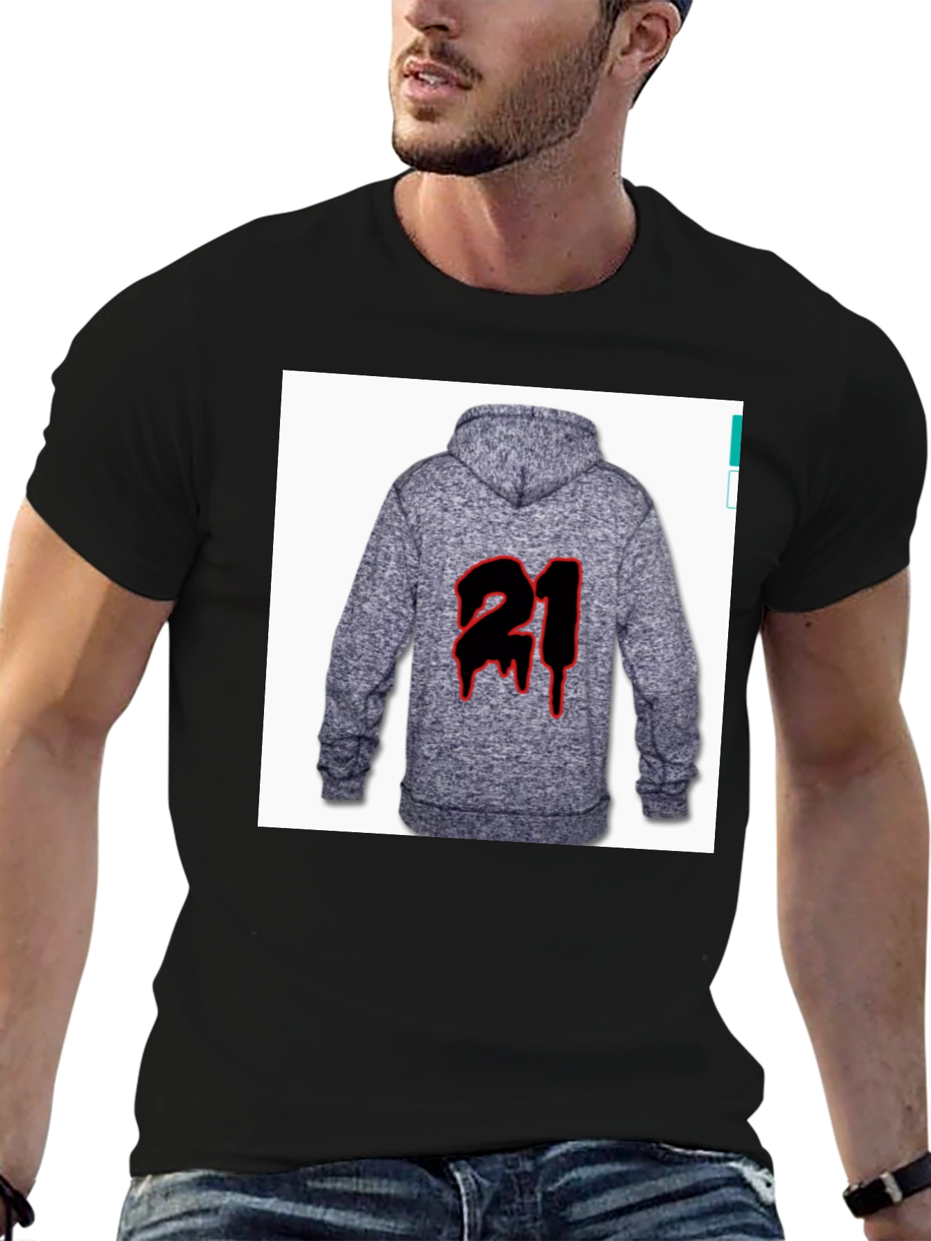 Black T-Shirt with 21 Hoodie Graphic