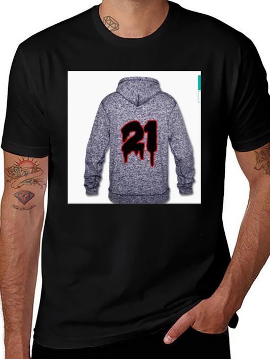 Black T-Shirt with 21 Hoodie Graphic