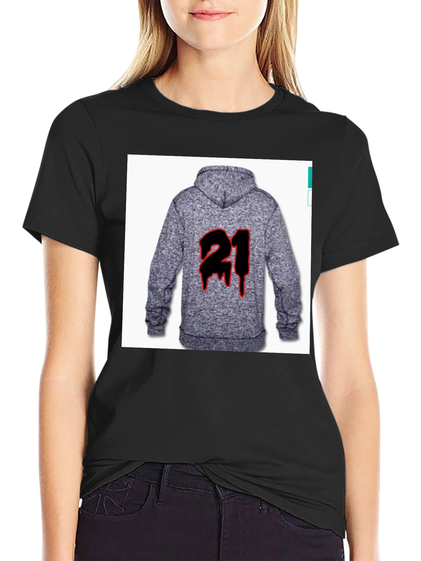 Black T-Shirt with 21 Hoodie Graphic