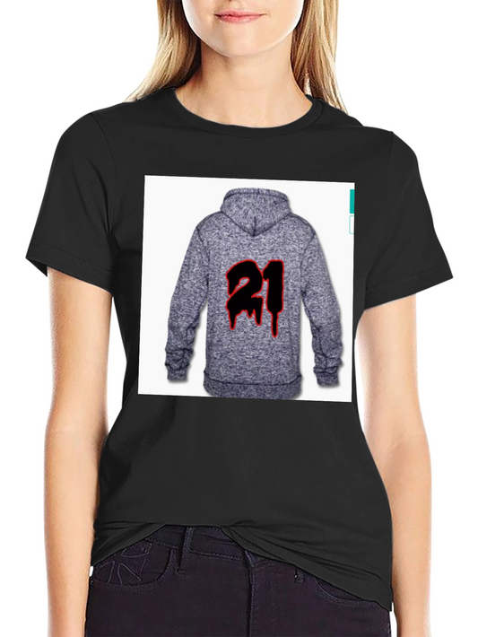 Black T-Shirt with 21 Hoodie Graphic