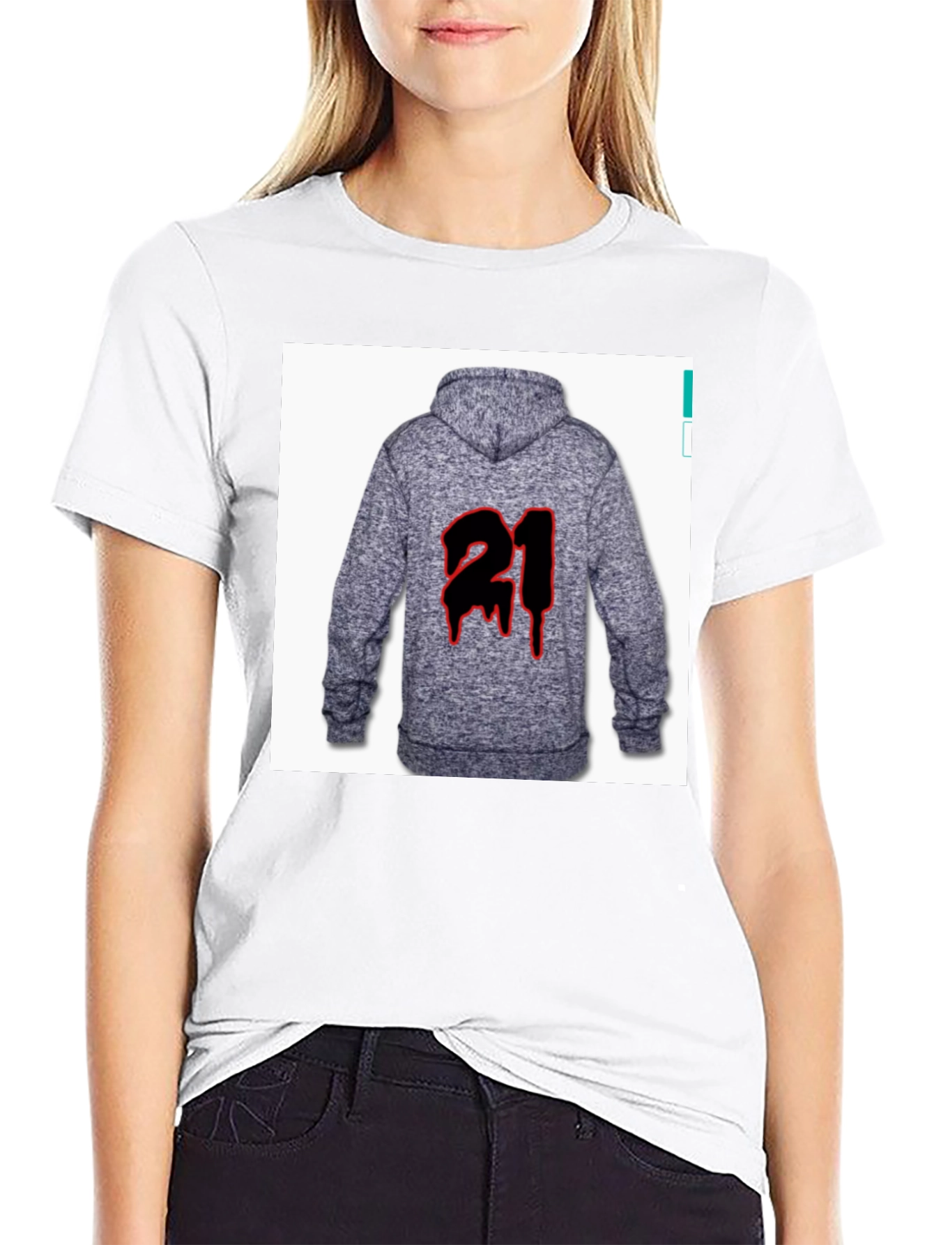 Black T-Shirt with 21 Hoodie Graphic