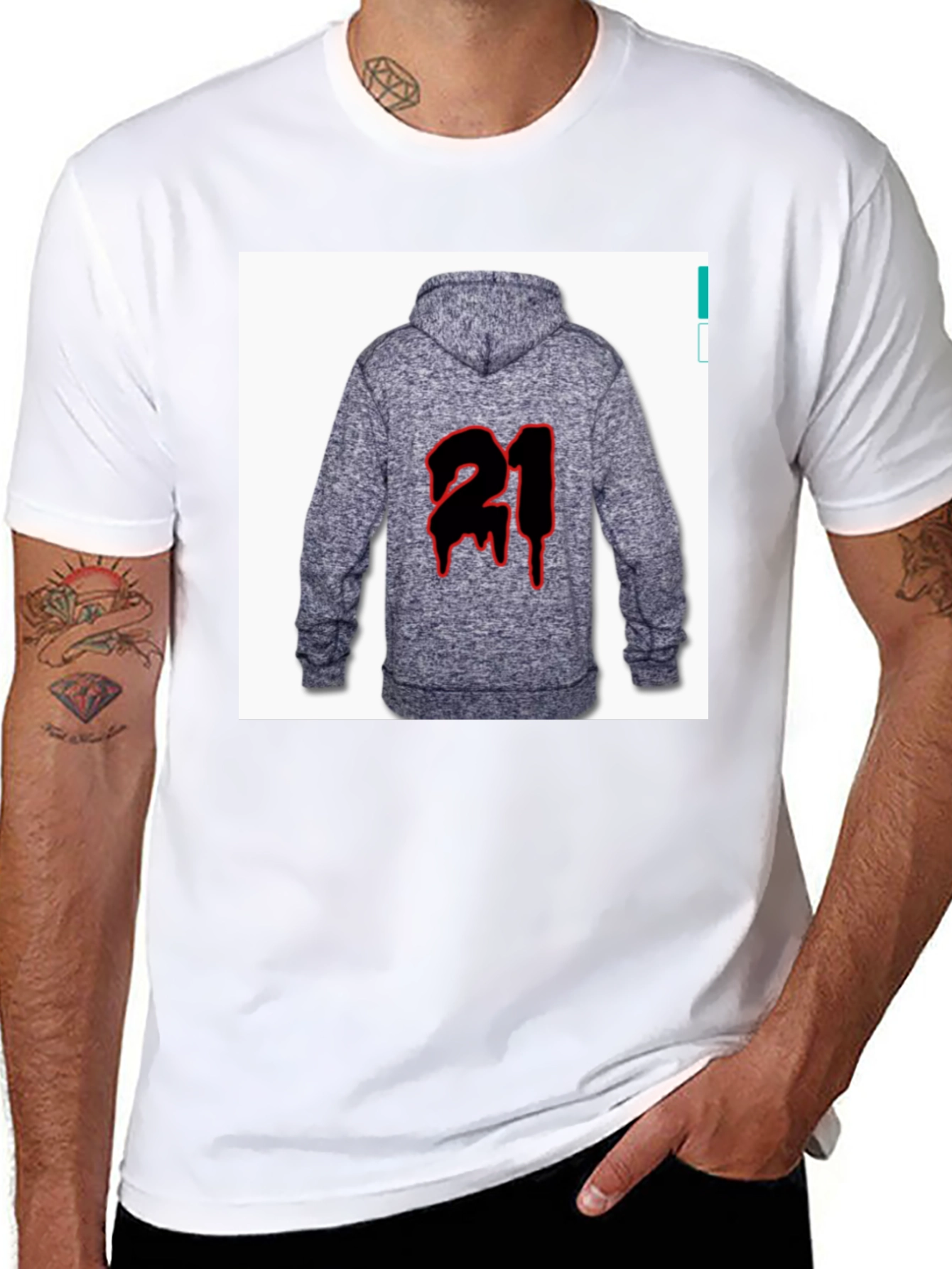 Black T-Shirt with 21 Hoodie Graphic
