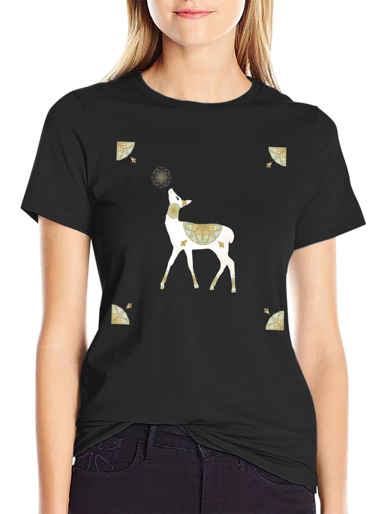Deer Graphic Print Black T-Shirt
