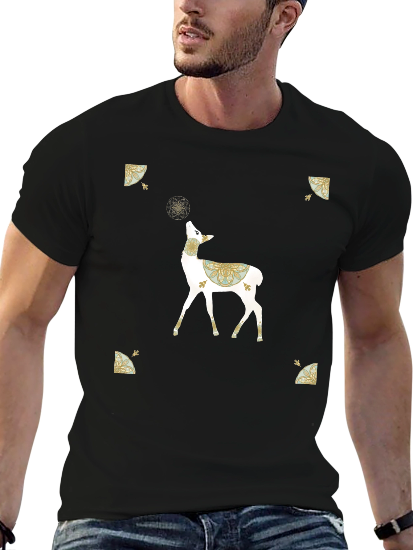 Deer Graphic Print Black T-Shirt