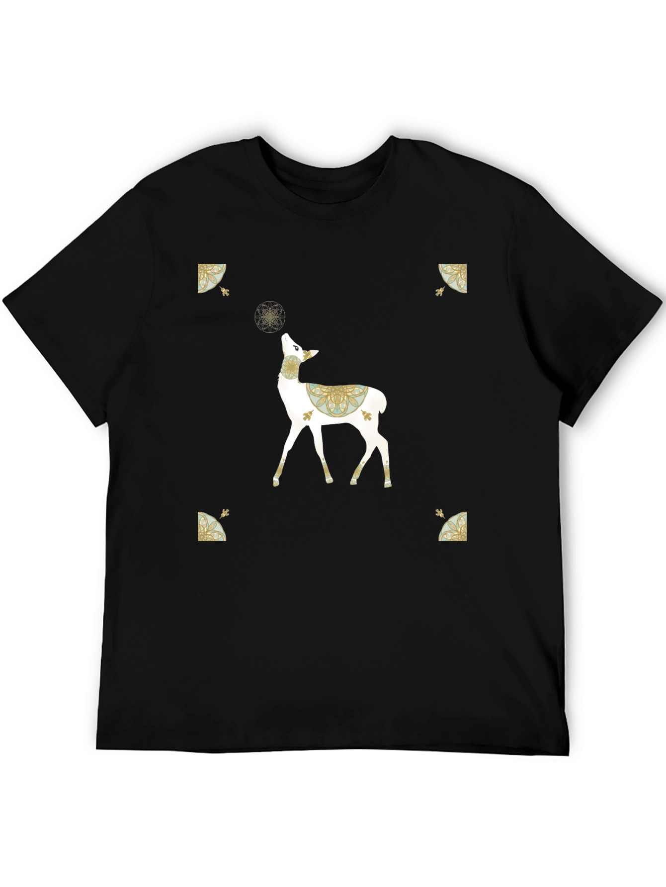 Deer Graphic Print Black T-Shirt