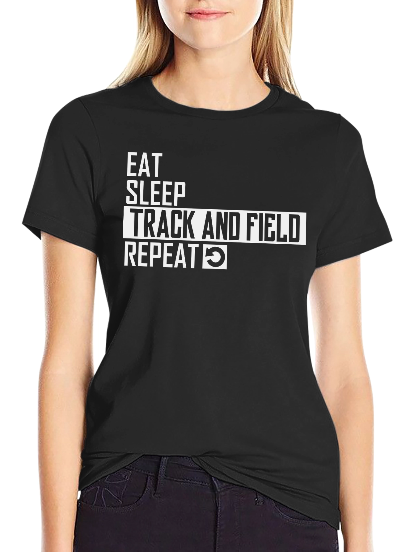 Eat Sleep Track and Field Repeat Black Tee