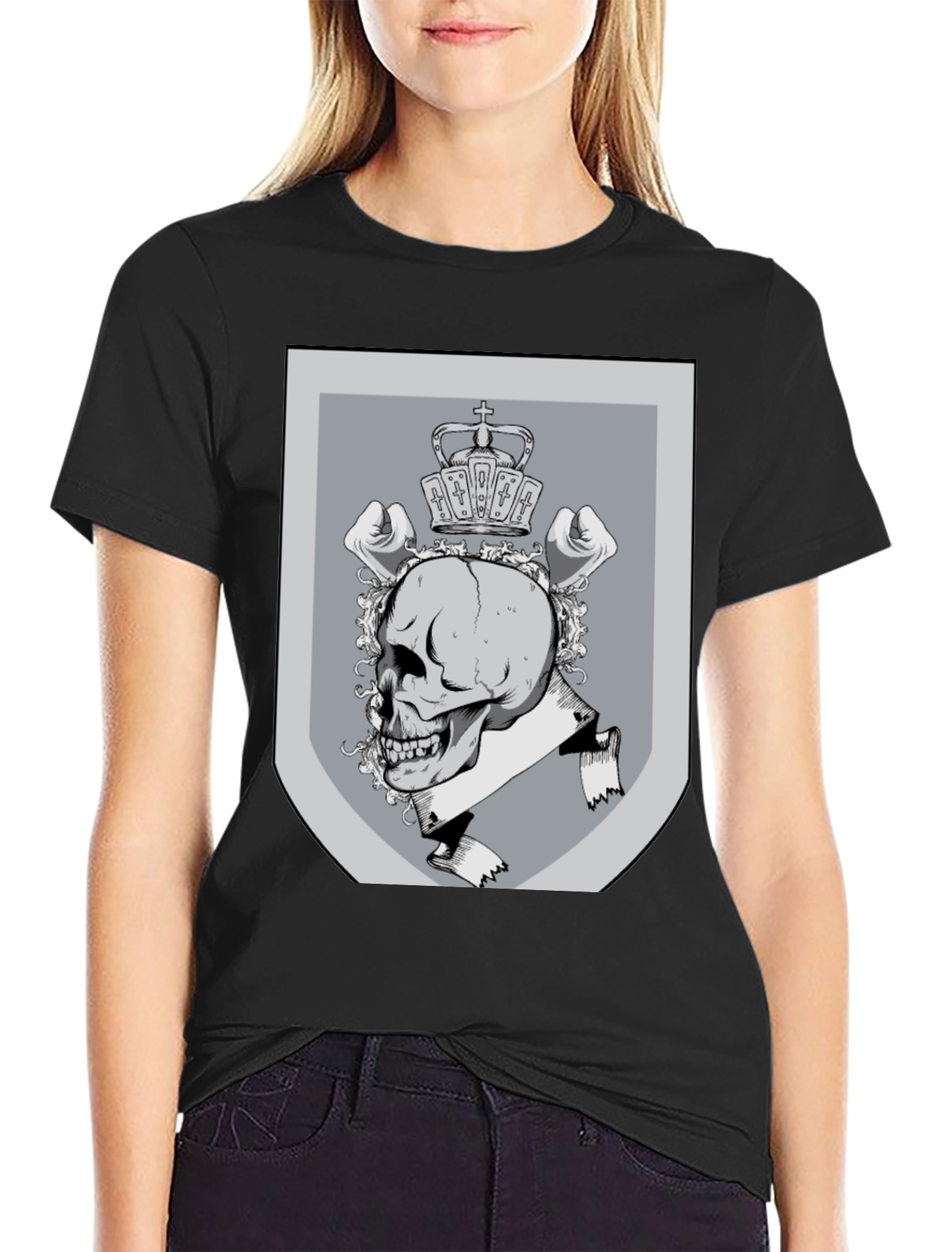 Skull Crown Emblem Graphic Tee - Black