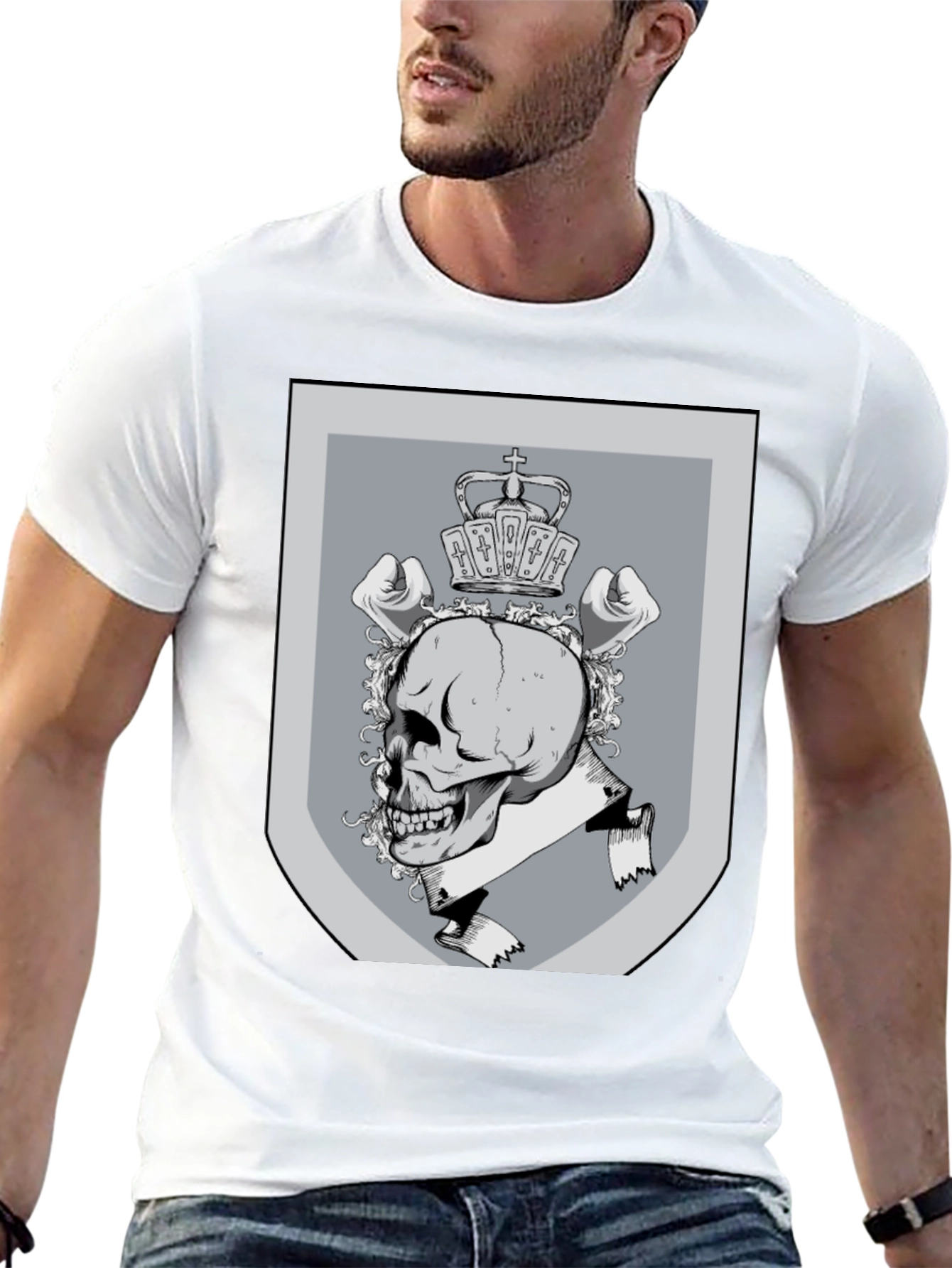 Skull Crown Emblem Graphic Tee - Black