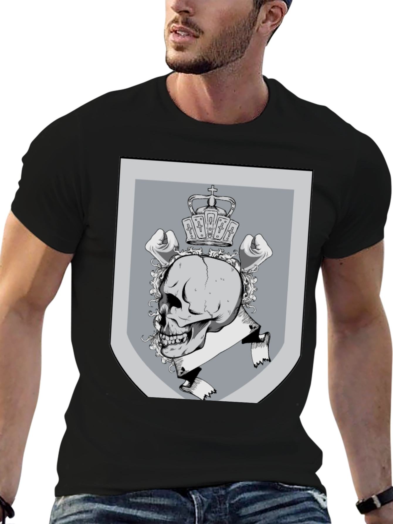 Skull Crown Emblem Graphic Tee - Black