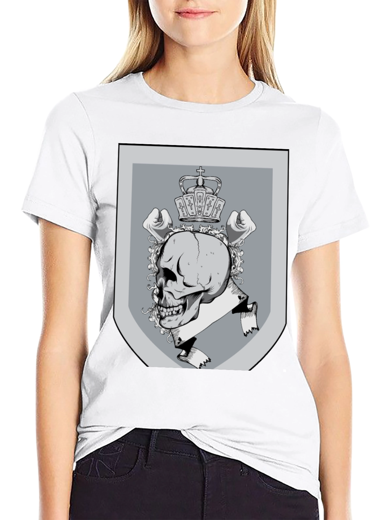 Skull Crown Emblem Graphic Tee - Black