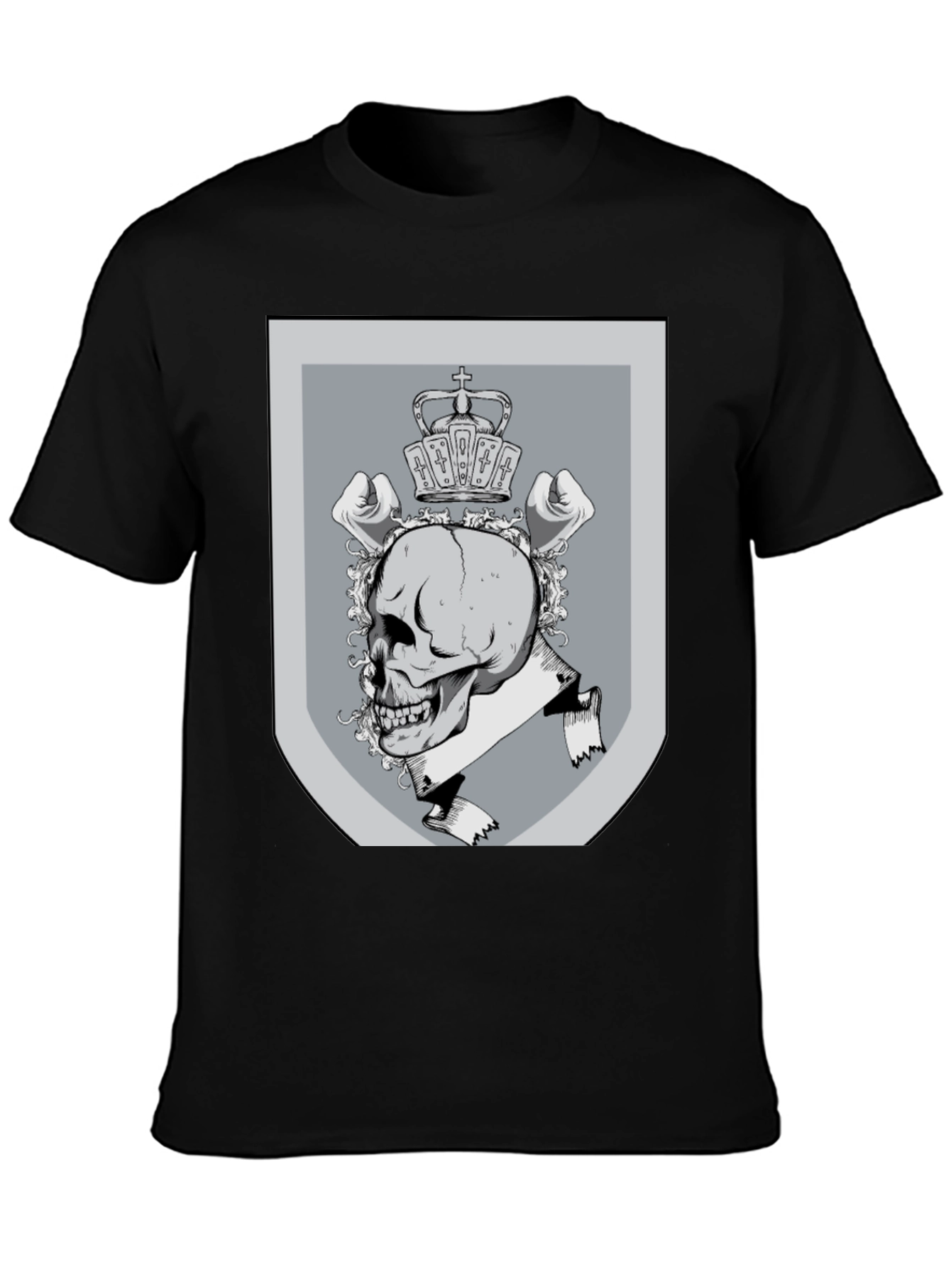 Skull Crown Emblem Graphic Tee - Black