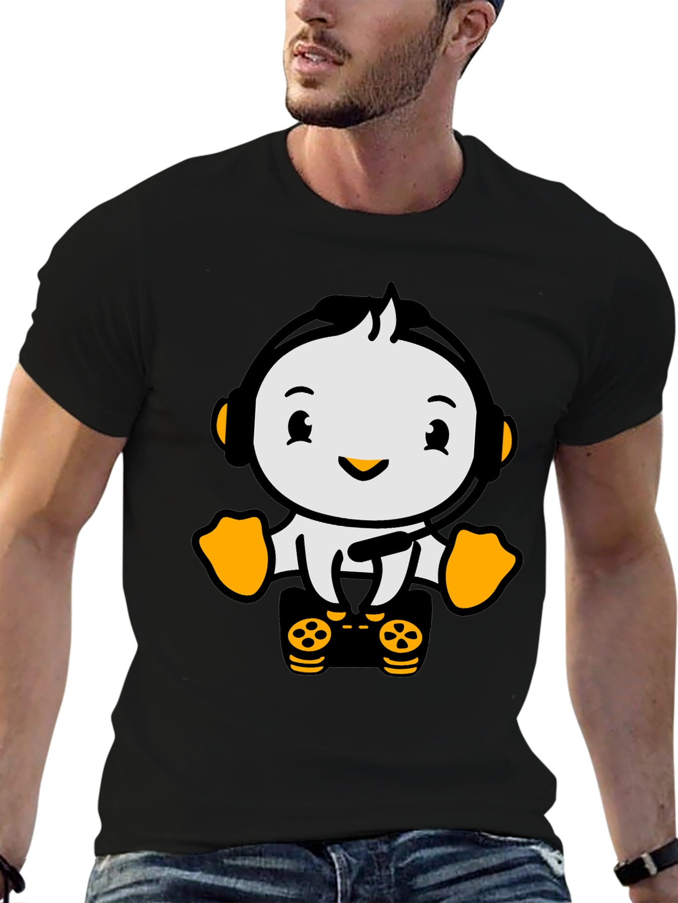 Gamer Penguin T-Shirt - Black Cotton Tee