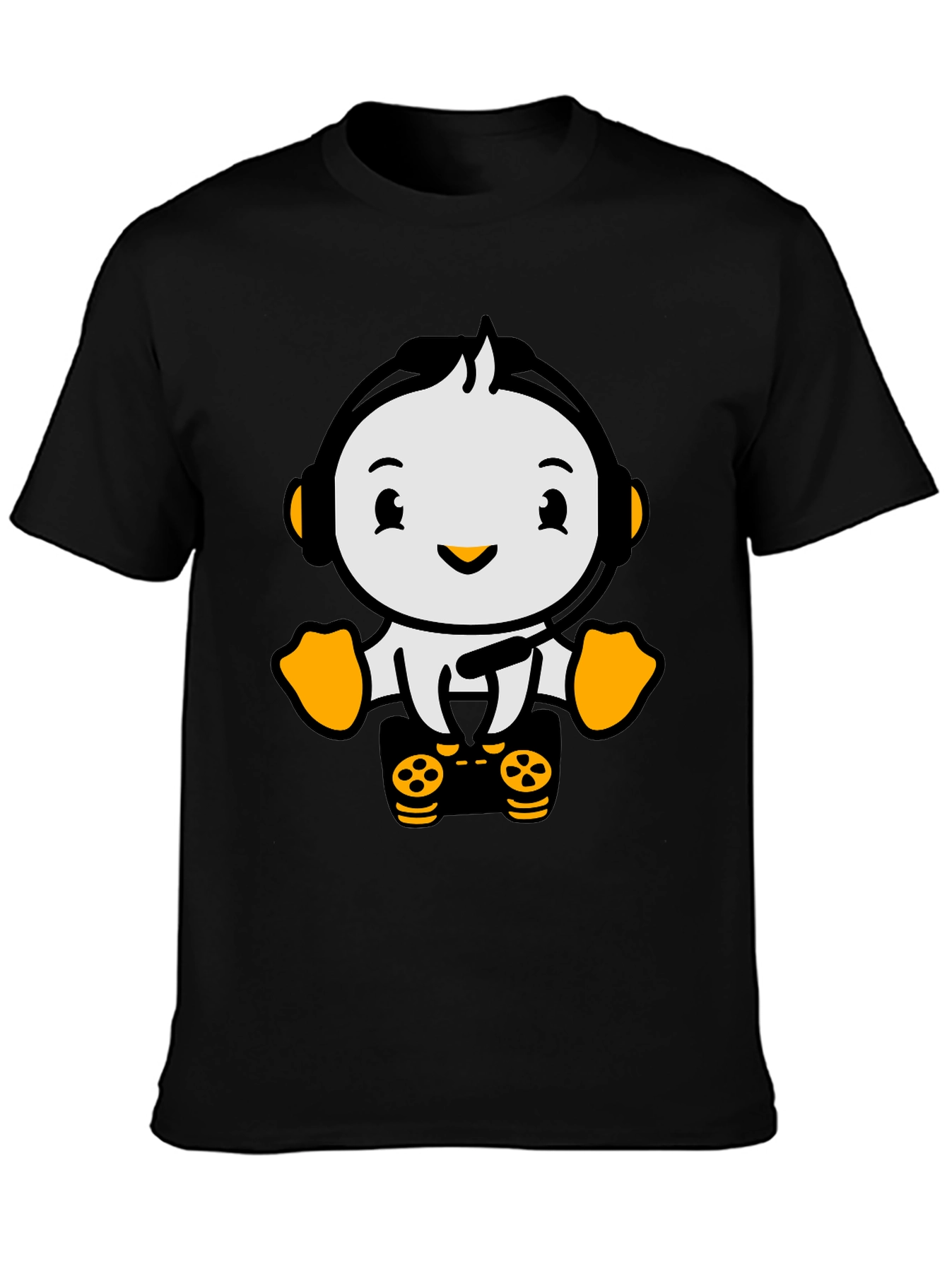 Gamer Penguin T-Shirt - Black Cotton Tee