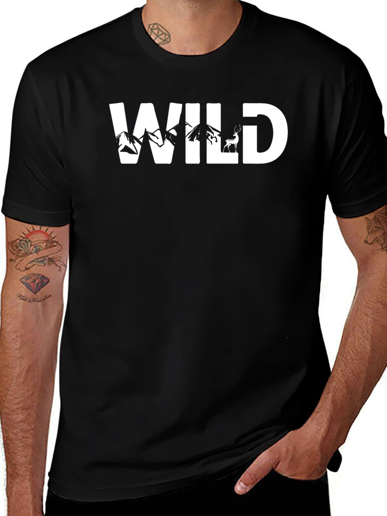 Wild Graphic Print Black T-Shirt for Men