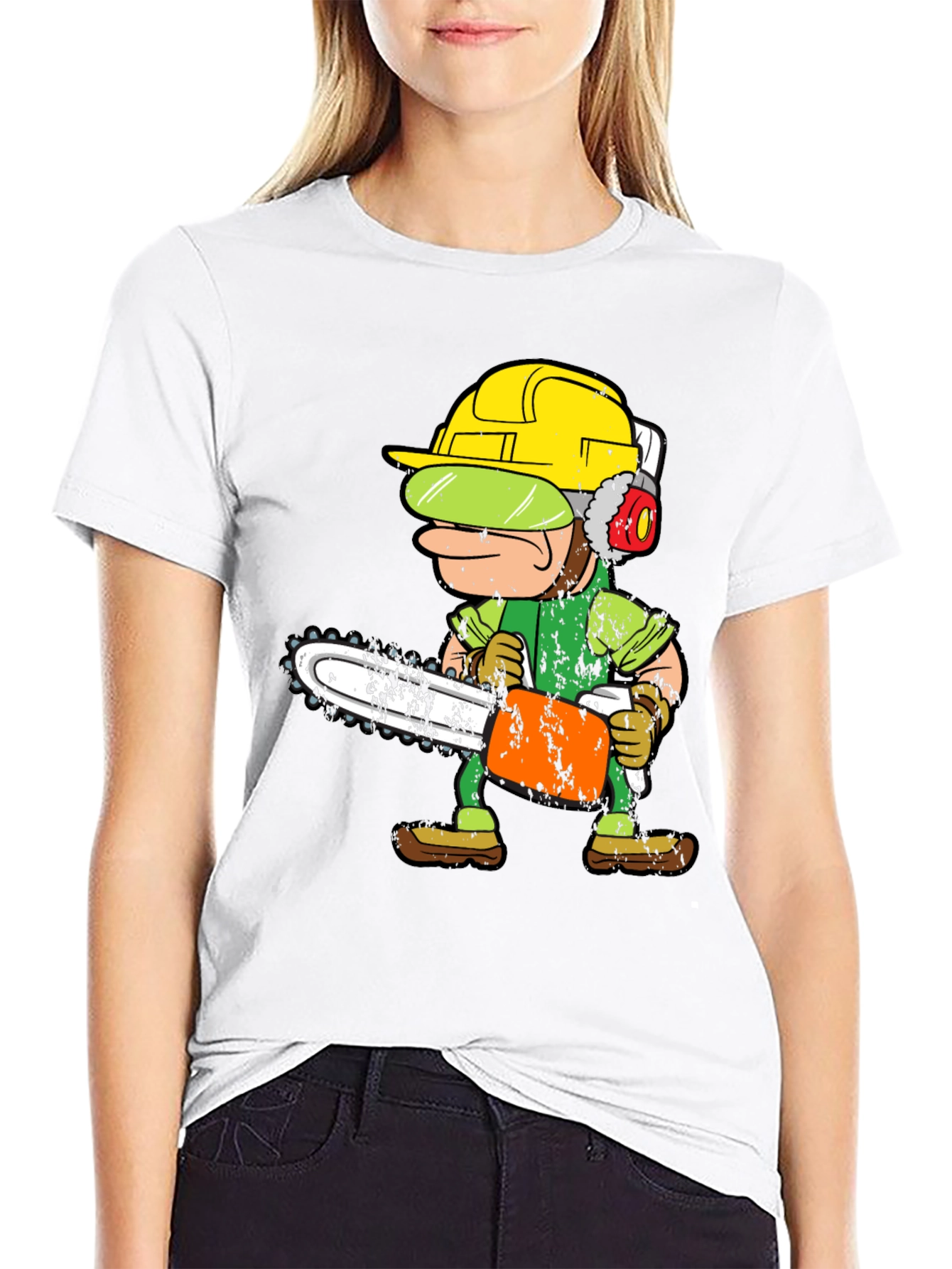 Funny Cartoon Chainsaw Lumberjack Graphic Tee