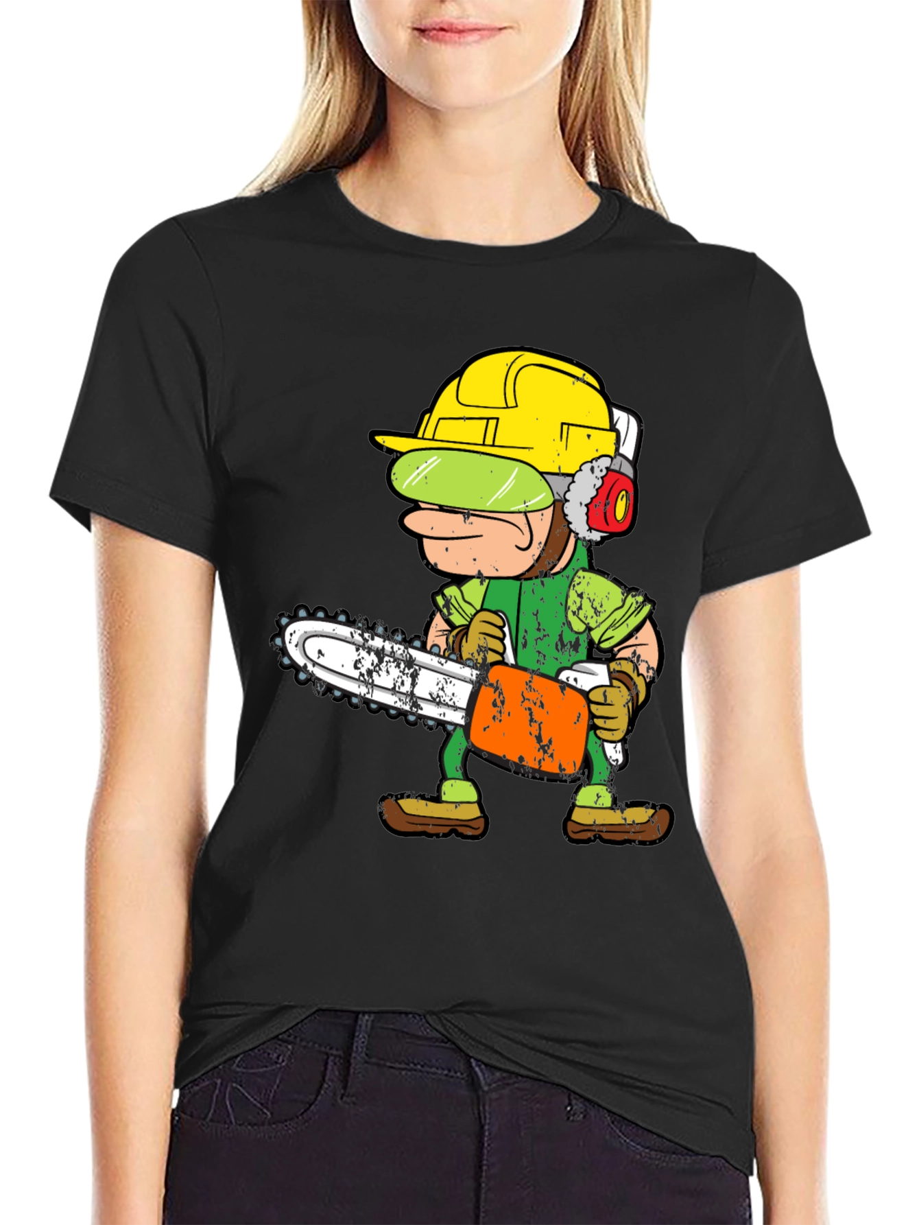 Funny Cartoon Chainsaw Lumberjack Graphic Tee