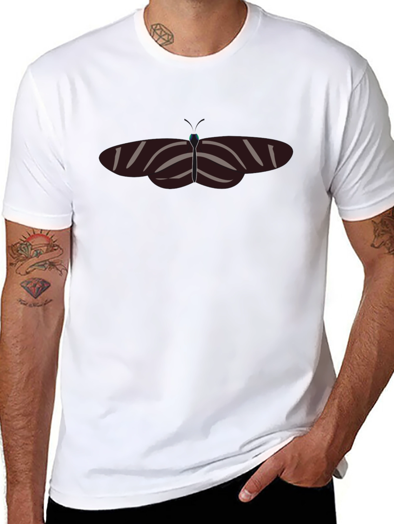 Striped Butterfly Graphic Black T-Shirt