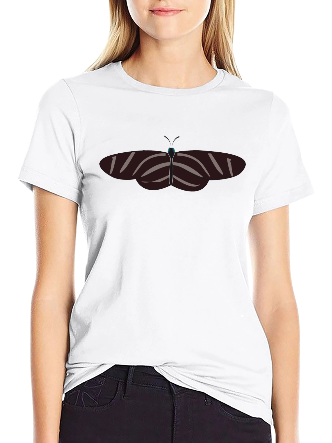 Striped Butterfly Graphic Black T-Shirt