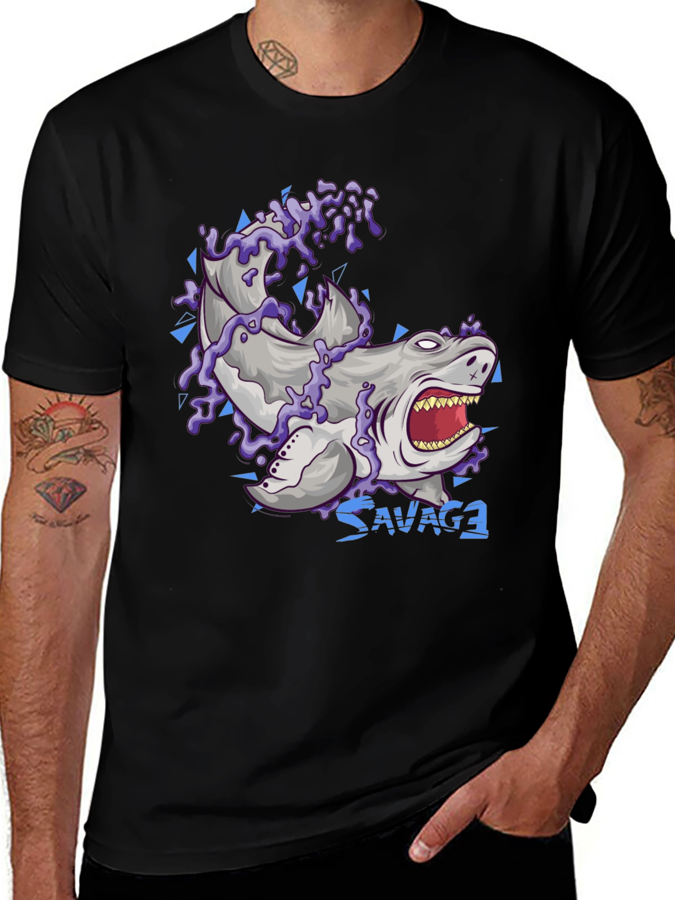 Savage Shark Graphic T-Shirt - Black