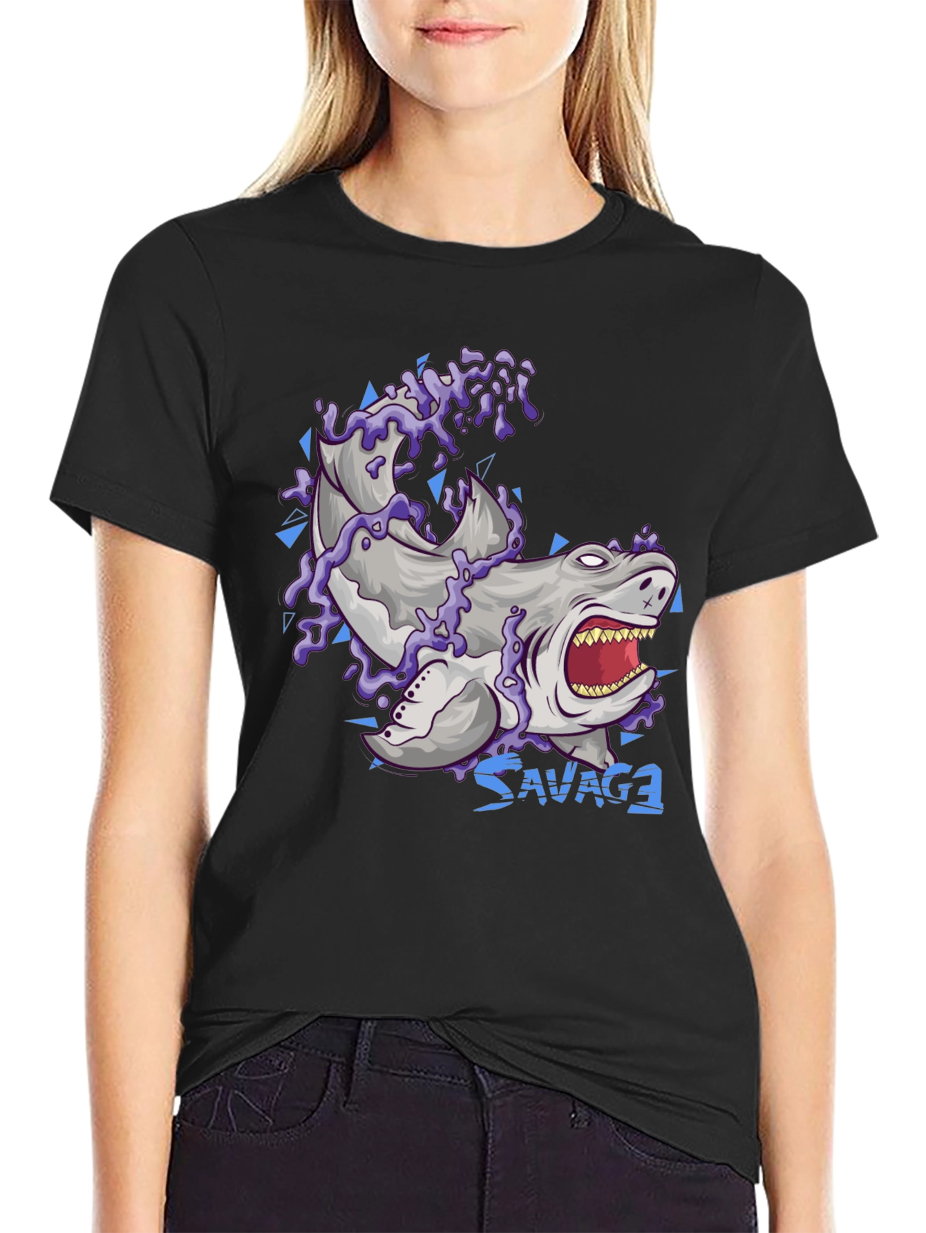 Savage Shark Graphic T-Shirt - Black