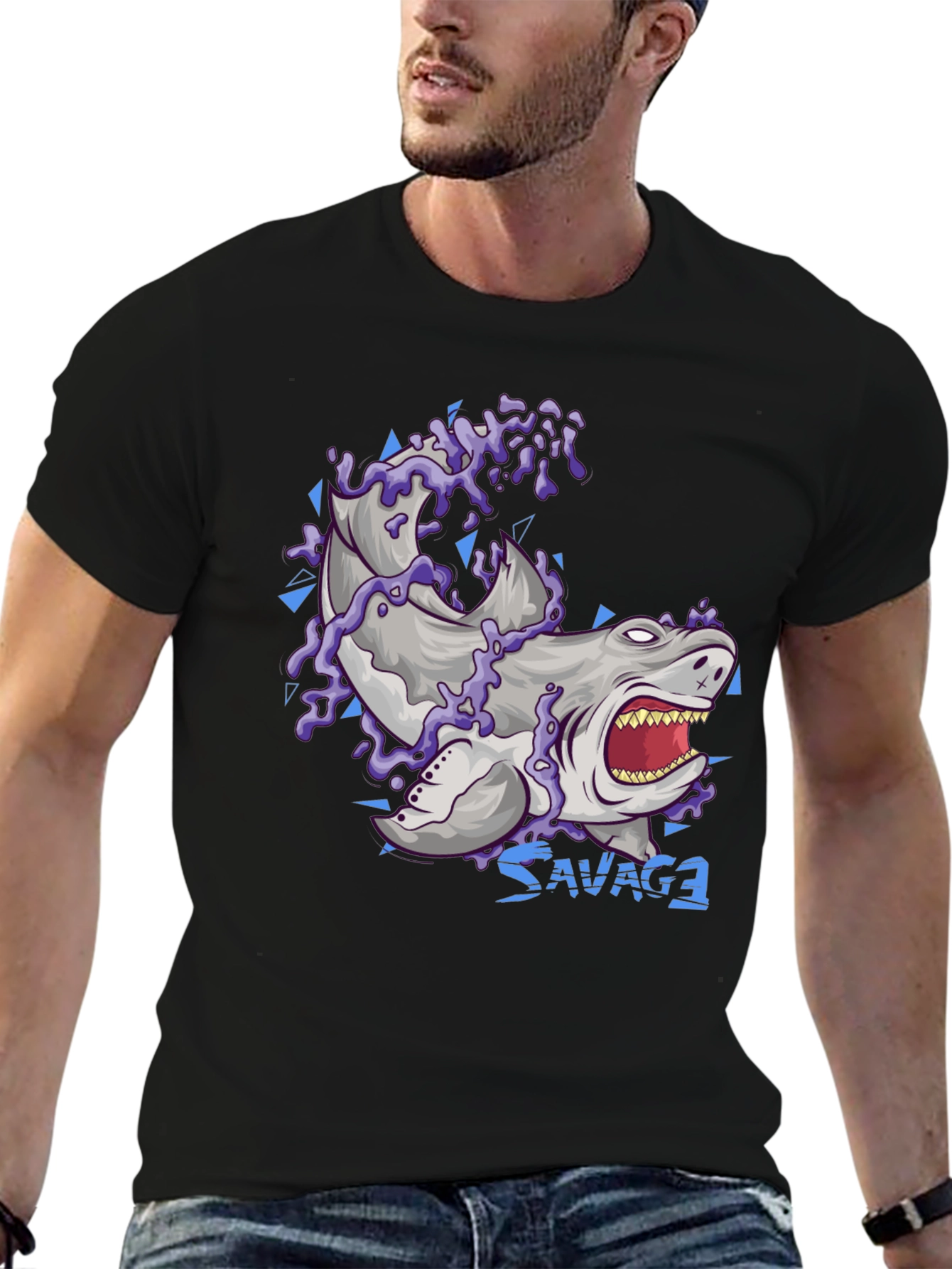 Savage Shark Graphic T-Shirt - Black