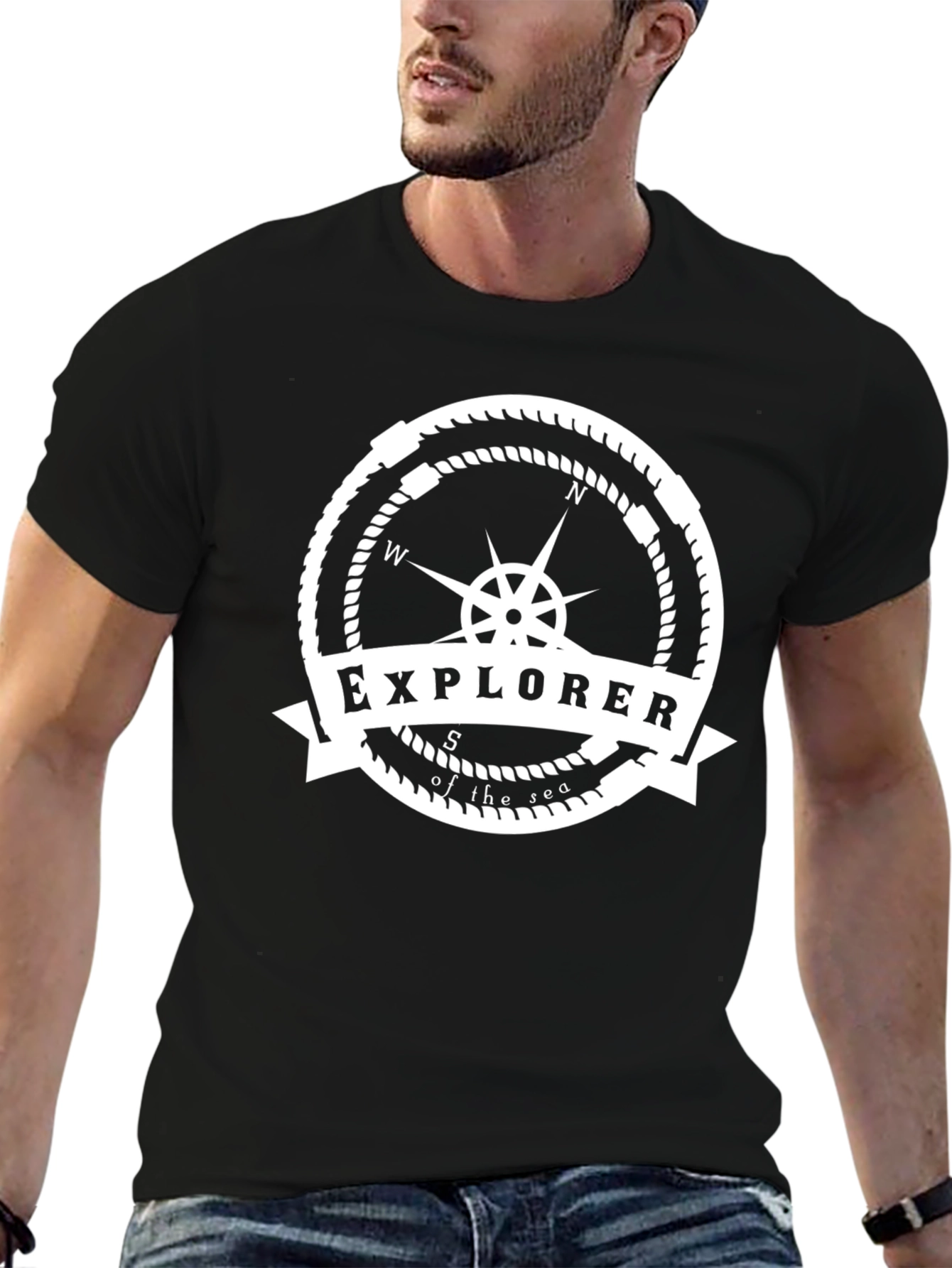 Explorer of the Sea Black Graphic T-Shirt
